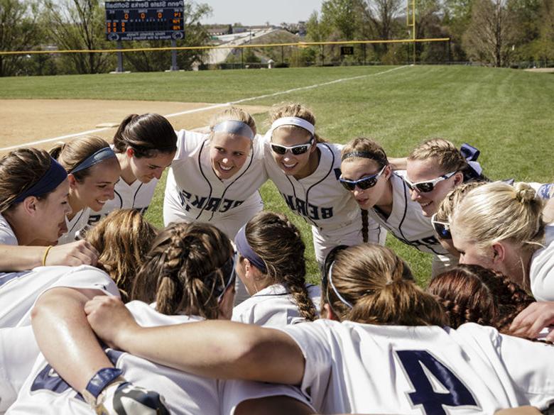 Penn State Berks softball team huddle